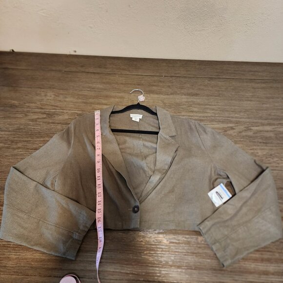 Melrose and Market Crop Linen Blend Blazer NWT Green XL - Picture 3 of 11